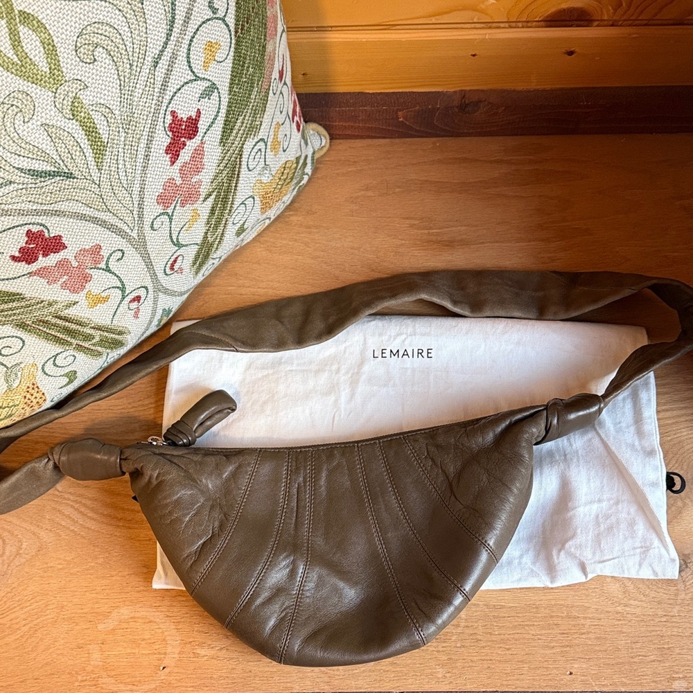 Lemaire Olive Brown Leather Small Croissant Bag